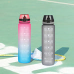1L Water Bottle Motivational Drink Flask With Time Markings Bpa Free Sport Gym - Pink+Purple