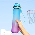 1L Water Bottle Motivational Drink Flask With Time Markings Bpa Free Sport Gym - Pink+Purple