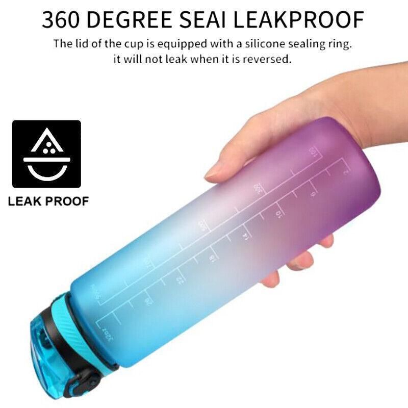 1L Water Bottle Motivational Drink Flask With Time Markings Bpa Free Sport Gym - Pink+Purple
