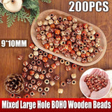 200Pcs Mixed Large Hole Boho Wooden Beads For Macrame European Charms Diy Crafts