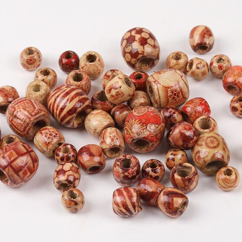 200Pcs Mixed Large Hole Boho Wooden Beads For Macrame European Charms Diy Crafts