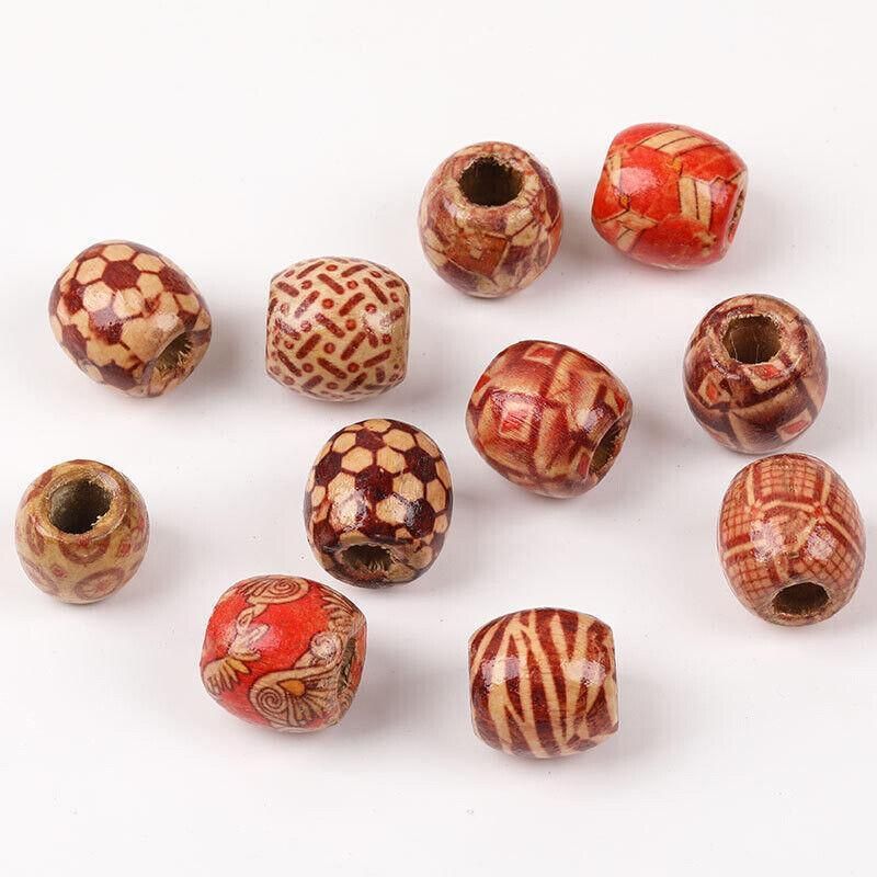 200Pcs Mixed Large Hole Boho Wooden Beads For Macrame European Charms Diy Crafts