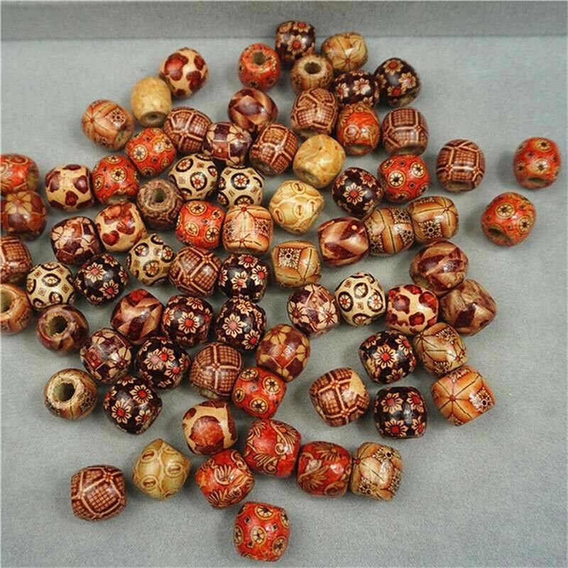 200Pcs Mixed Large Hole Boho Wooden Beads For Macrame European Charms Diy Crafts