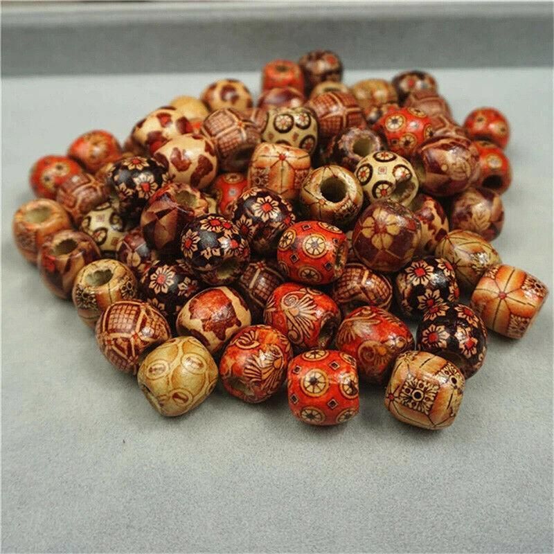 200Pcs Mixed Large Hole Boho Wooden Beads For Macrame European Charms Diy Crafts