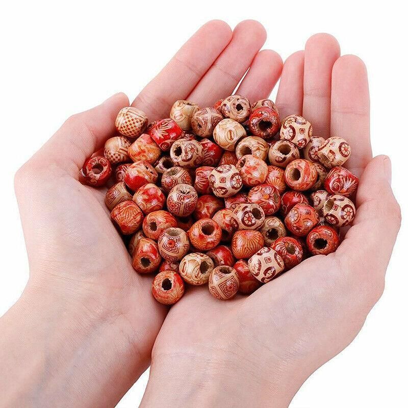 200Pcs Mixed Large Hole Boho Wooden Beads For Macrame European Charms Diy Crafts