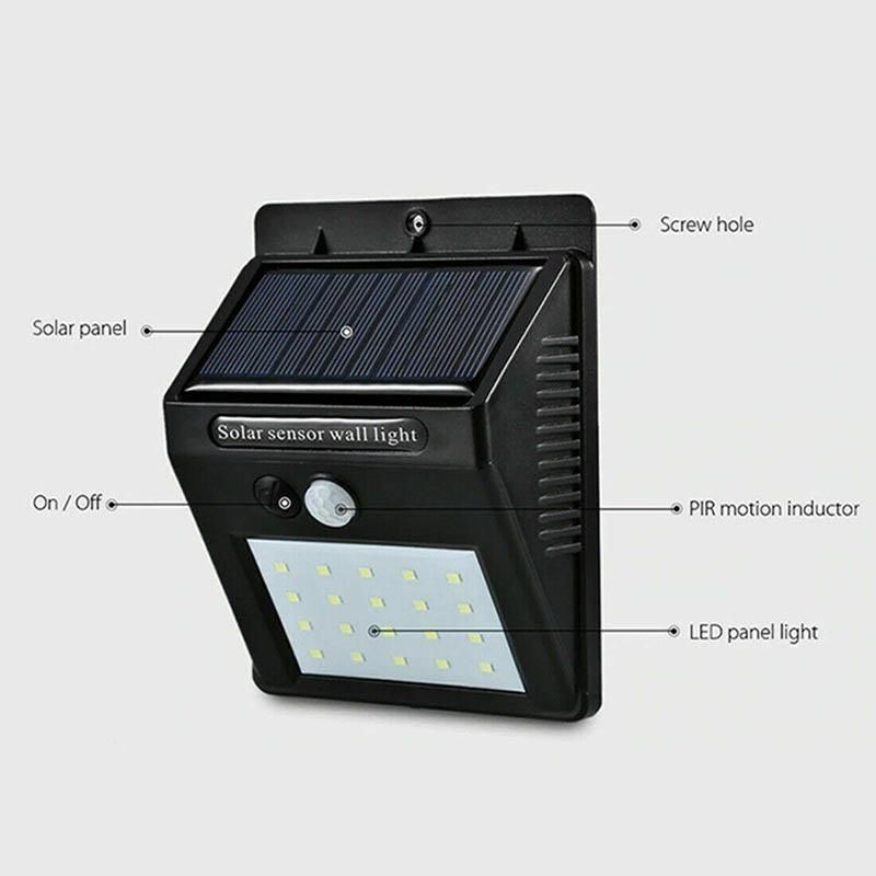 4Pcs 20 Led Solar Powered Pir Motion Sensor Light Garden Outdoor Security Lights