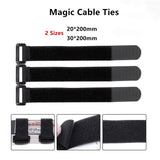 Magic Cable Ties Reusable Winder Coded Organiser Cords Hook Loop Black - 20*300mm  20PCS - Front View