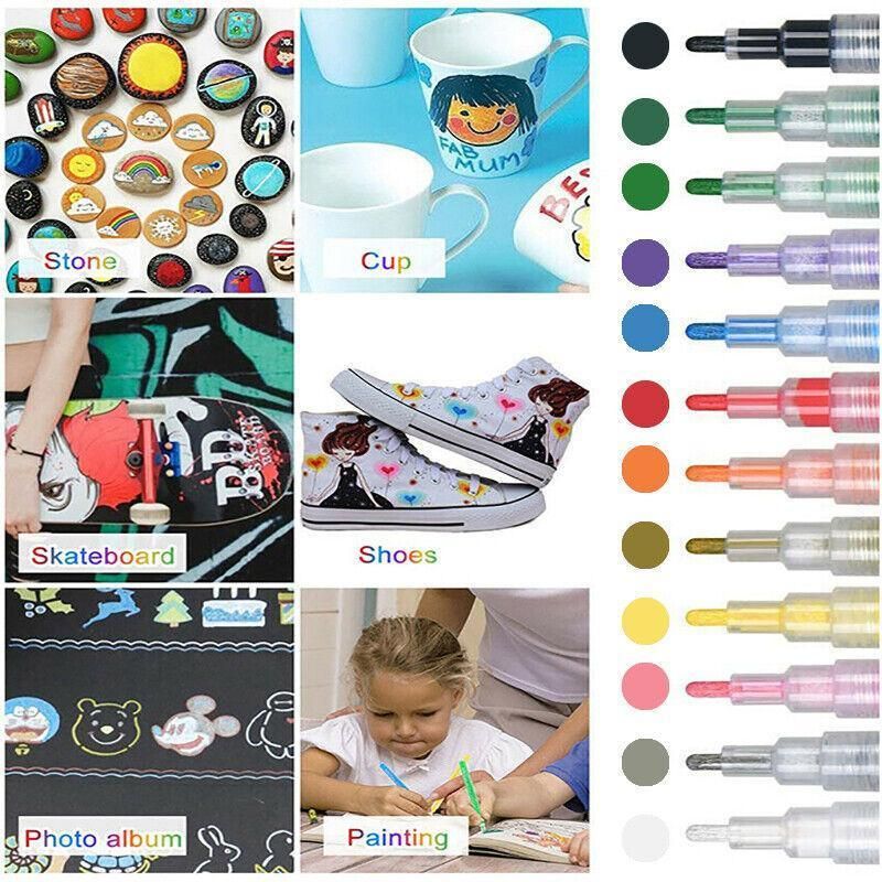 Flysea 12-80 Colours Acrylic Paint Pens Painting Stone Ceramic Glass Marker2-3Mm - 24-Colour Set