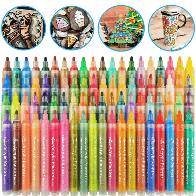 Flysea 12-80 Colours Acrylic Paint Pens Painting Stone Ceramic Glass Marker2-3Mm - 24-Colour Set