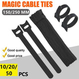 10/20/50PCS Reusable Hook and Loop Cable Ties Nylon Wire Cord Strap Organizer - 250 mm* 20 PCS - Front View