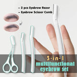 3Pcs Eyebrow Razor Set Facial Hair Remover Dermaplaning Shaving Tool Kit - Clear eyebrow razor*2+Scissor comb - Front View