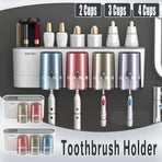 Bathroom Wall Mounted Toothbrush Holder Toothpaste Stand Storage Rack With Cup - Two Cups Set
