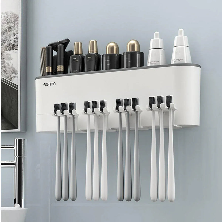 Bathroom Wall Mounted Toothbrush Holder Toothpaste Stand Storage Rack With Cup - Two Cups Set