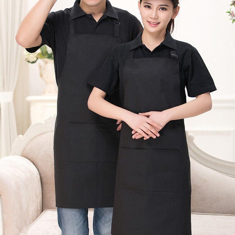 Apron with Pocket 2Pcs Chef Butcher Kitchen Cooking Baking Restaurant Wear - Black White Plaid