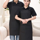 Apron with Pocket 2Pcs Chef Butcher Kitchen Cooking Baking Restaurant Wear - Black White Plaid - 45-Degree Angle