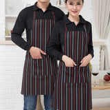 Apron with Pocket 2Pcs Chef Butcher Kitchen Cooking Baking Restaurant Wear - Coffee White Strip - Top-Down View