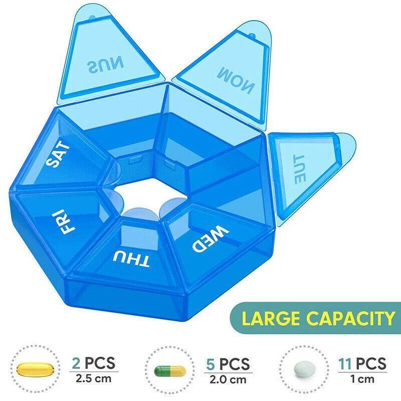 Weekly Pill Organiser 7 Day Medicine Box Tablet Case Dispenser 2 Pack - Army Green