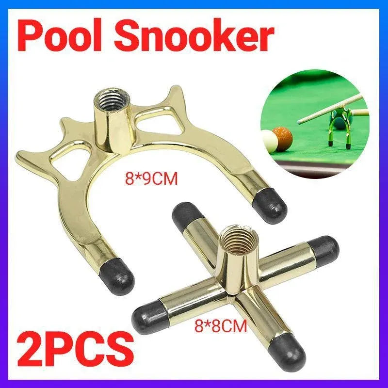 2PCS Pool Snooker Billiard Table Cue Rest Cross And Spider Jigger Brass Set