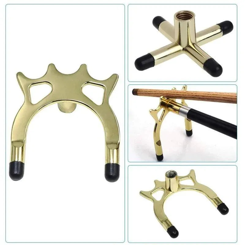 2PCS Pool Snooker Billiard Table Cue Rest Cross And Spider Jigger Brass Set