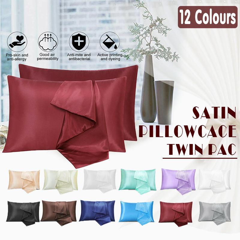 2 Pack Satin Pillowcases Luxury Soft Cushion Covers Bedroom Home Decor - Light Yellow
