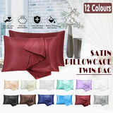 2 Pack Satin Pillowcases Luxury Soft Cushion Covers Bedroom Home Decor - Silver