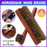 2X Horsehair Shoe Brush Wood Handle Leather Boots Daubers Applicators Cleaning