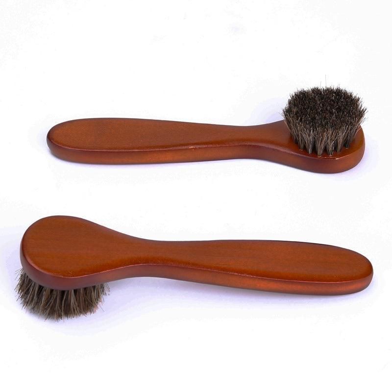 2X Horsehair Shoe Brush Wood Handle Leather Boots Daubers Applicators Cleaning