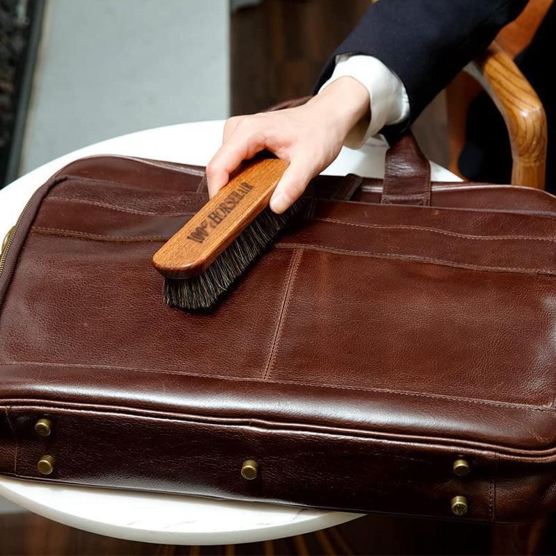 2X Horsehair Shoe Brush Wood Handle Leather Boots Daubers Applicators Cleaning