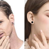 Pair Black Flat Round Barbell Plug Stud Earrings Stainless Steel Mens Gym 4-12Mm - 10mm - Side View