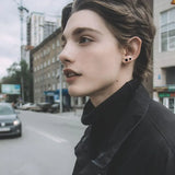 Pair Black Flat Round Barbell Plug Stud Earrings Stainless Steel Mens Gym 4-12Mm - 10mm - Low Angle