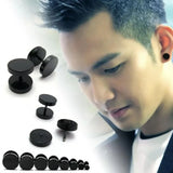 Pair Black Flat Round Barbell Plug Stud Earrings Stainless Steel Mens Gym 4-12Mm - 10mm - Extra Image