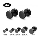 Pair Black Flat Round Barbell Plug Stud Earrings Stainless Steel Mens Gym 4-12Mm - 10mm - Extra Image