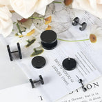 Pair Black Flat Round Barbell Plug Stud Earrings Stainless Steel Mens Gym 4-12Mm - 4mm