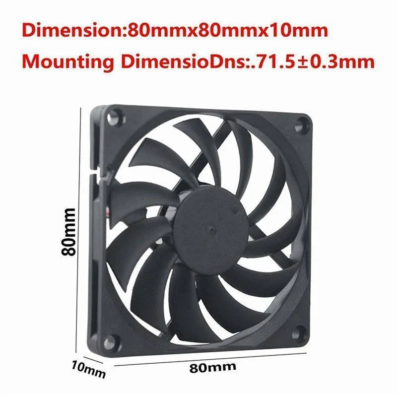 2Pcs 12V 8010 Dc Fan 2 Pin Brushless For Pc Computer Hydroponics Cooling Austock