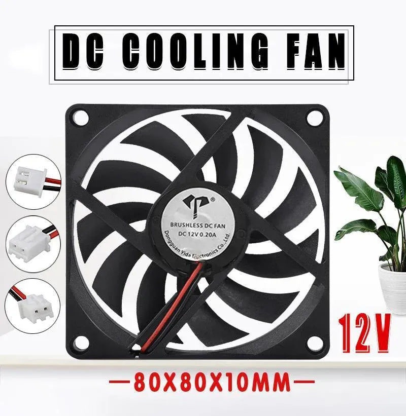 2Pcs 12V 8010 Dc Fan 2 Pin Brushless For Pc Computer Hydroponics Cooling Austock