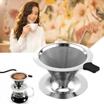 Coffee Tea Cup Drip Filter Mesh Holder Reusable Stainless Steel Pour Over Funnel