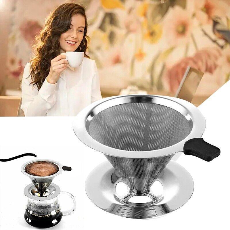 Coffee Tea Cup Drip Filter Mesh Holder Reusable Stainless Steel Pour Over Funnel