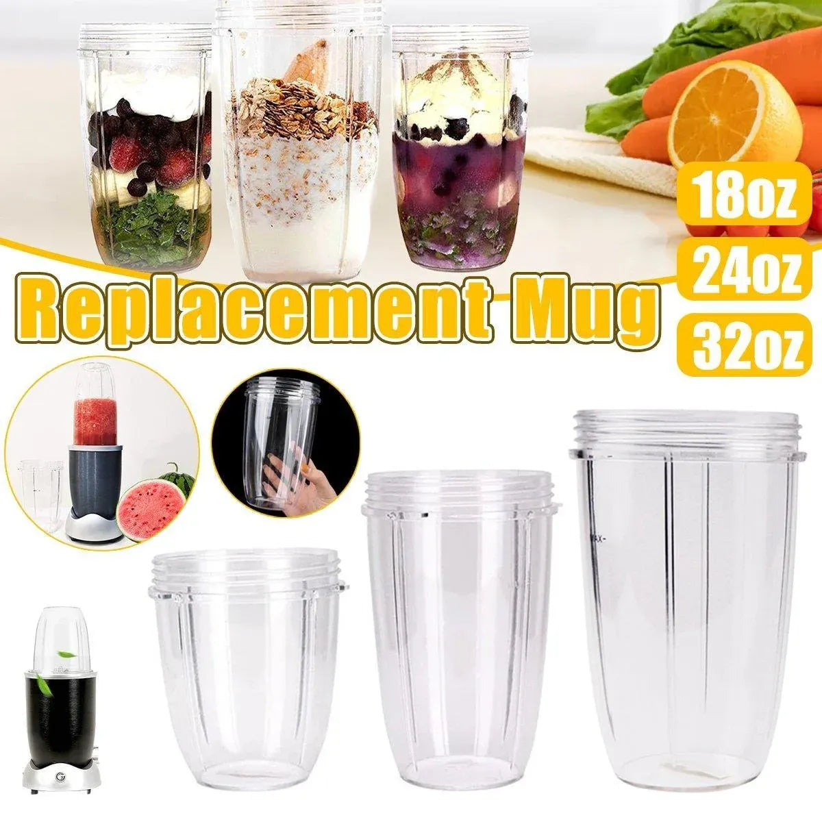 Blender Cups 32OZ 24OZ 18OZ Replacement Accessories Juicer Ice Crushing Blades - 32oz