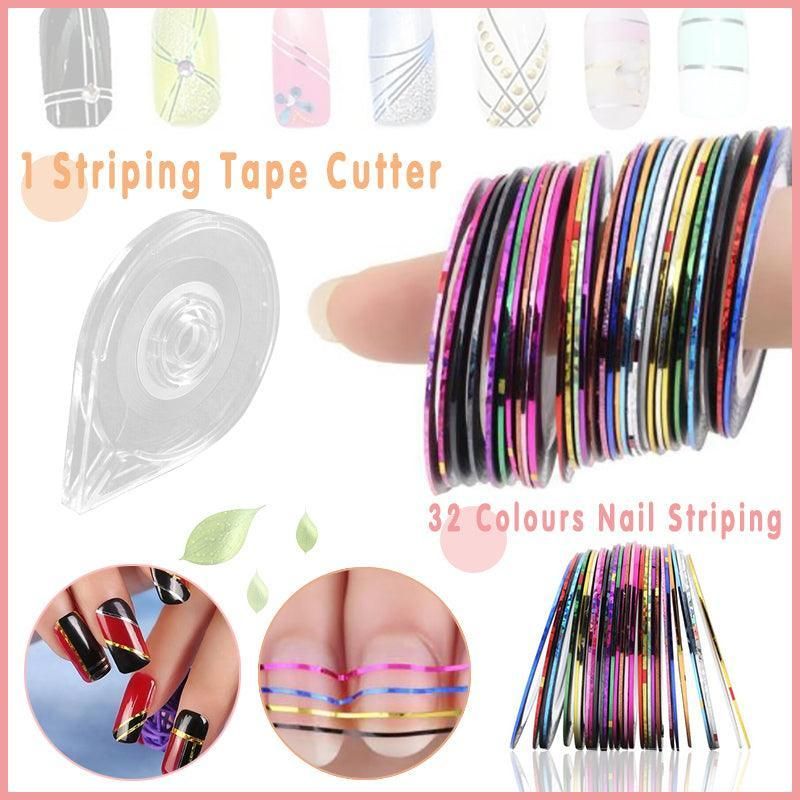 32Pcs Nail Striping Tape Metallic Laser Line Sticker Rolls Manicure Diy Mixed Au