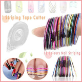 32Pcs Nail Striping Tape Metallic Laser Line Sticker Rolls Manicure Diy Mixed Au