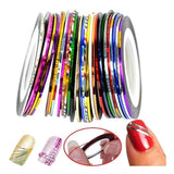 32Pcs Nail Striping Tape Metallic Laser Line Sticker Rolls Manicure Diy Mixed Au - Top-Down View