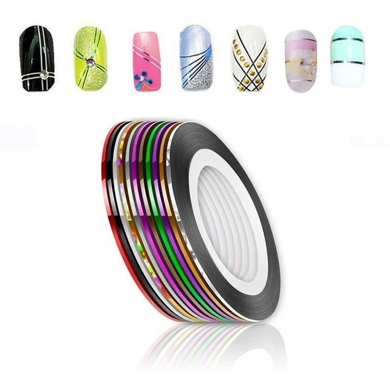 32Pcs Nail Striping Tape Metallic Laser Line Sticker Rolls Manicure Diy Mixed Au
