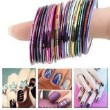 32Pcs Nail Striping Tape Metallic Laser Line Sticker Rolls Manicure Diy Mixed Au - Close-Up Angle