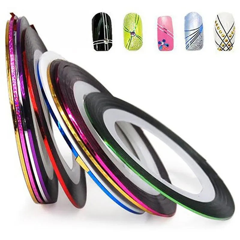 32Pcs Nail Striping Tape Metallic Laser Line Sticker Rolls Manicure Diy Mixed Au