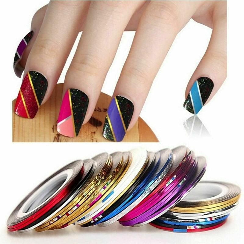 32Pcs Nail Striping Tape Metallic Laser Line Sticker Rolls Manicure Diy Mixed Au