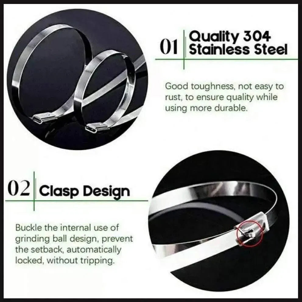 100x Stainless Steel Cable Ties SS304 Marine Grade Zip Strap Locking Wrap 100-800mm - 4.6*100mm