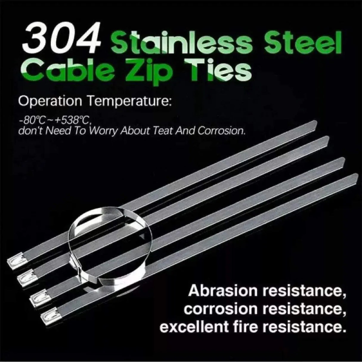 100x Stainless Steel Cable Ties SS304 Marine Grade Zip Strap Locking Wrap 100-800mm - 4.6*100mm
