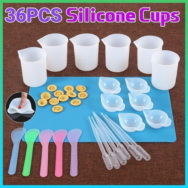 36PCS Silicone Resin Mixing Cups Jewelry Mold Kit for Epoxy UV Craft DIY Casting
