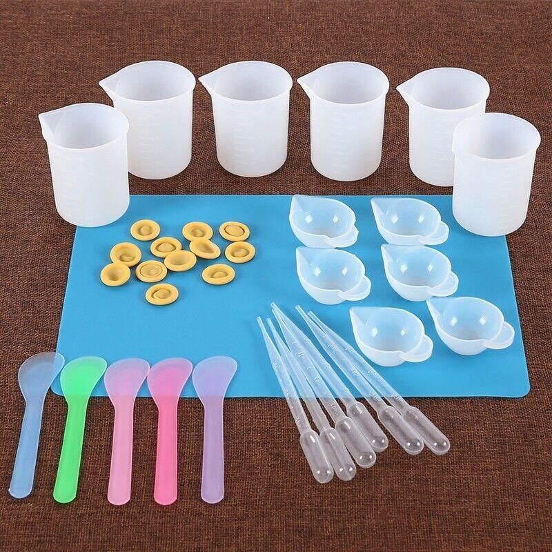 36PCS Silicone Resin Mixing Cups Jewelry Mold Kit for Epoxy UV Craft DIY Casting