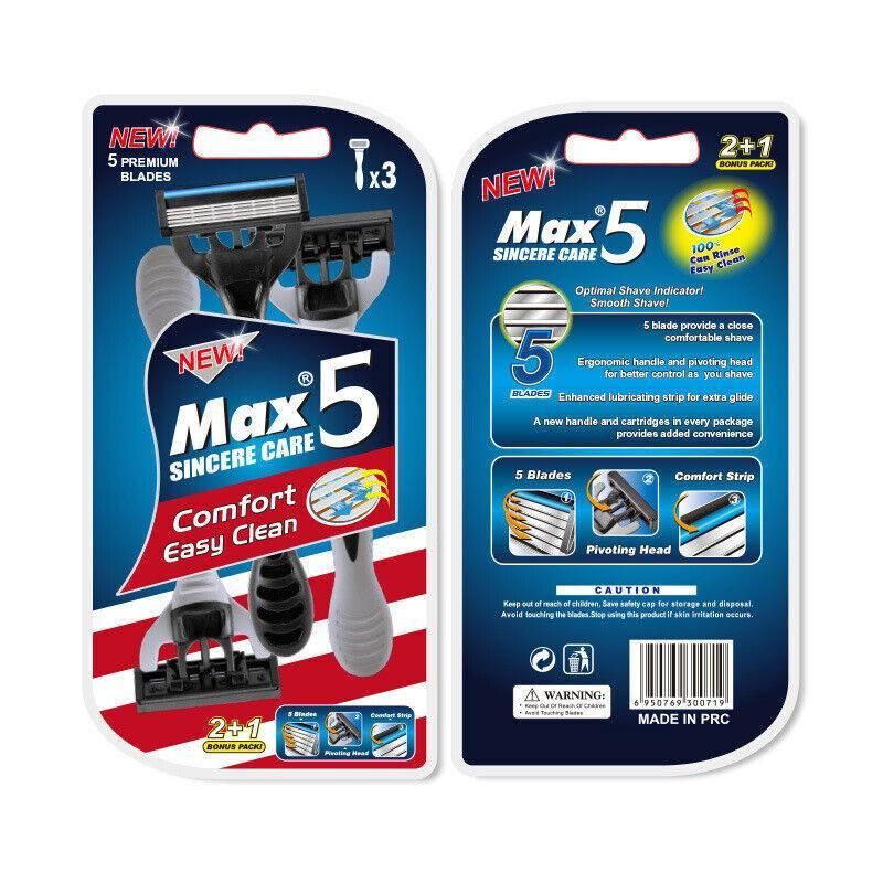 36Pcs Max 5 Blades Razor Shaving Shaver Trimmer Comfort Easy Clean Disposable